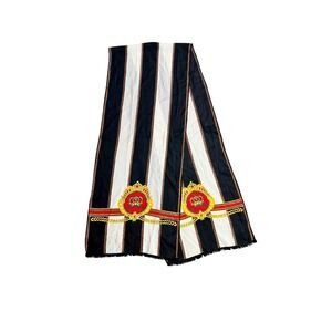 Vintage Silk Bill Blass Scarf Black White Stripe Crown Crest Gold Red Accent